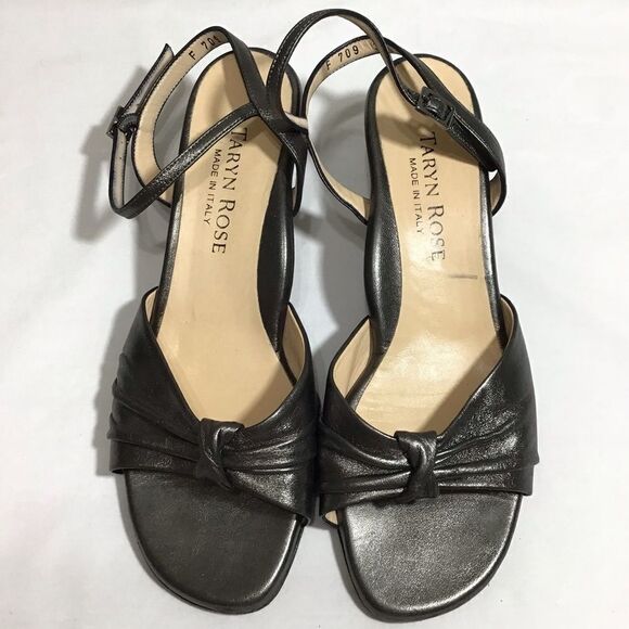 Taryn Rose Leather Knot Ankle Strap Heel Sandal Size 38 1/2 - Picture 2 of 11